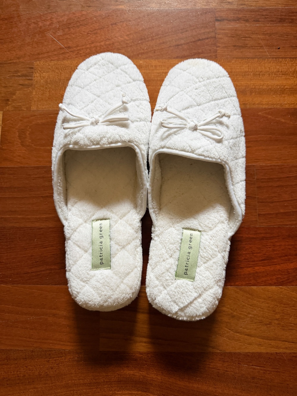 Patricia Green Quilted White Bow Slip-On Spa Slippers